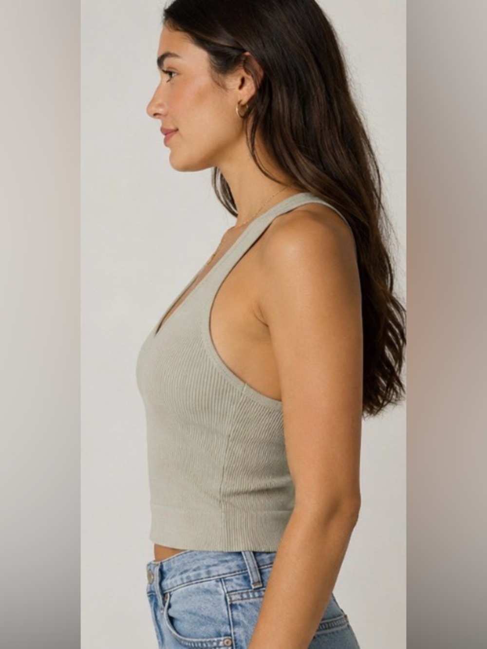 ZENANA Ribbed Racerback Crop Tank in Light Gray - Picture 2 of 3